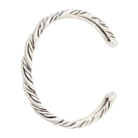 DAVID YURMAN 1.50CTW DIAMOND STERLING SILVER NARROW SCULPTED CABLE CUFF